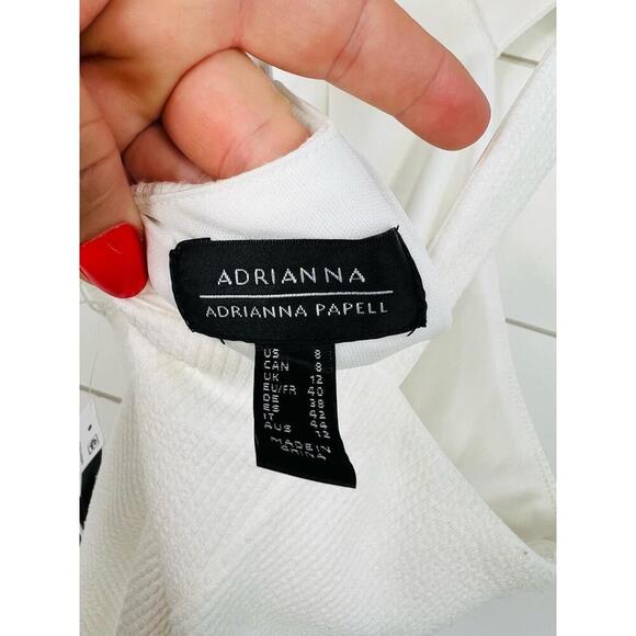 Adrianna Papell White Sleeveless Halter Neck Fringe Trim Dress Bodycon Size US 8 - Picture 7 of 13